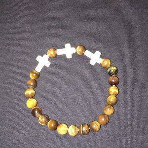 Tiger eye beads and bone colored crosses